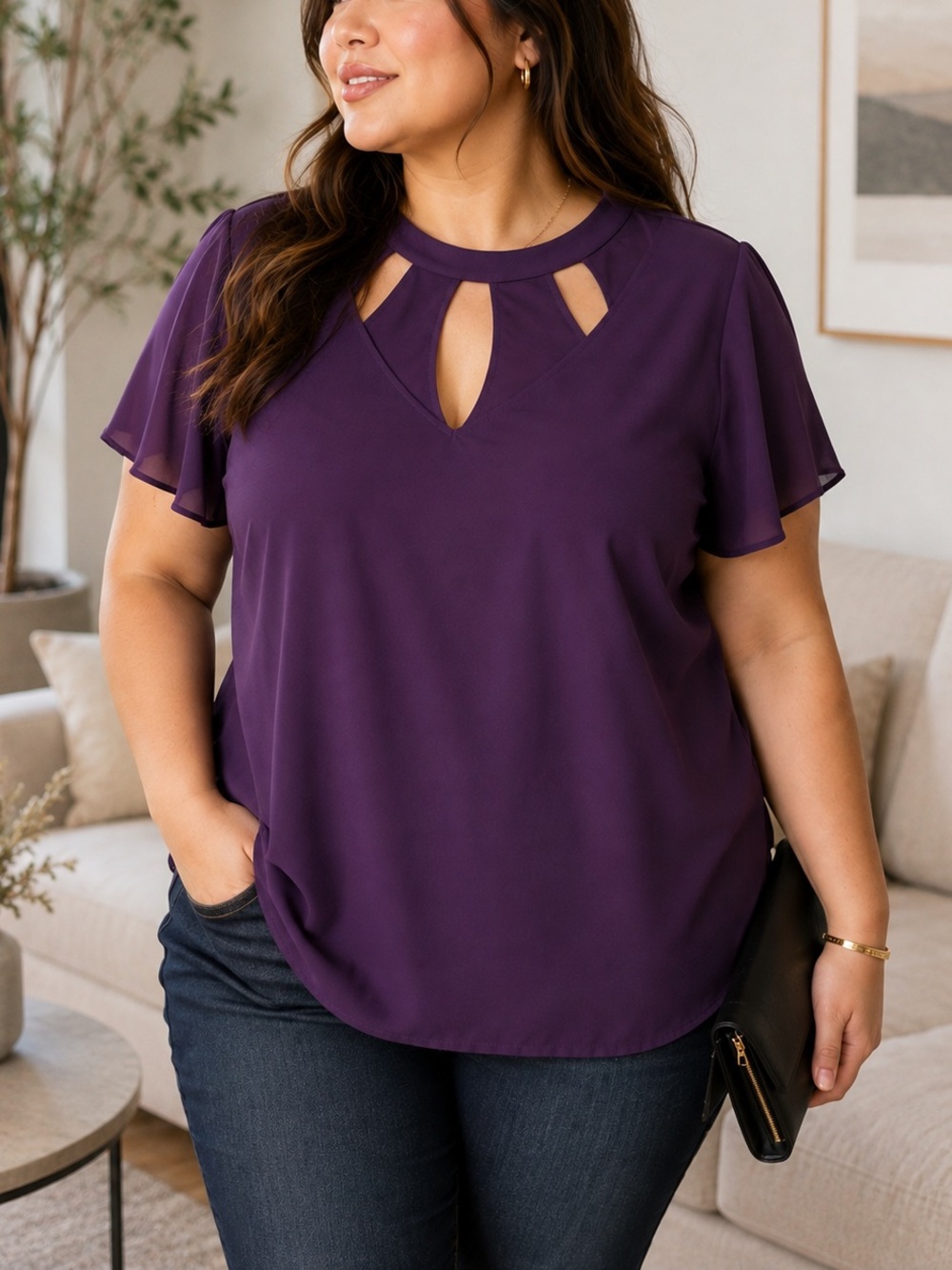torrid Purple Keyhole Flutter Sleeve Blouse